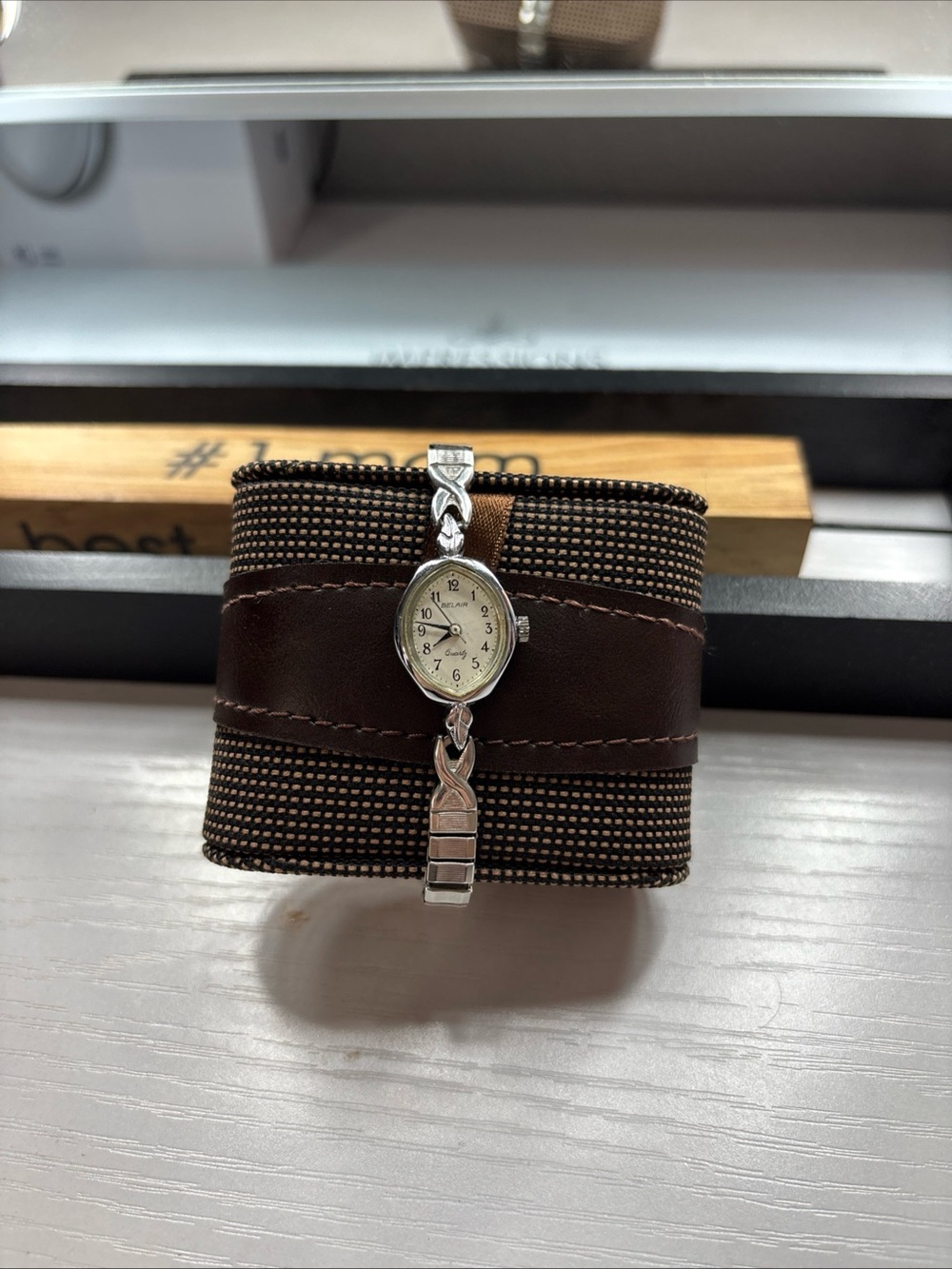 Vintage BELAIR Silver Link Bracelet Watch with Cream Dial